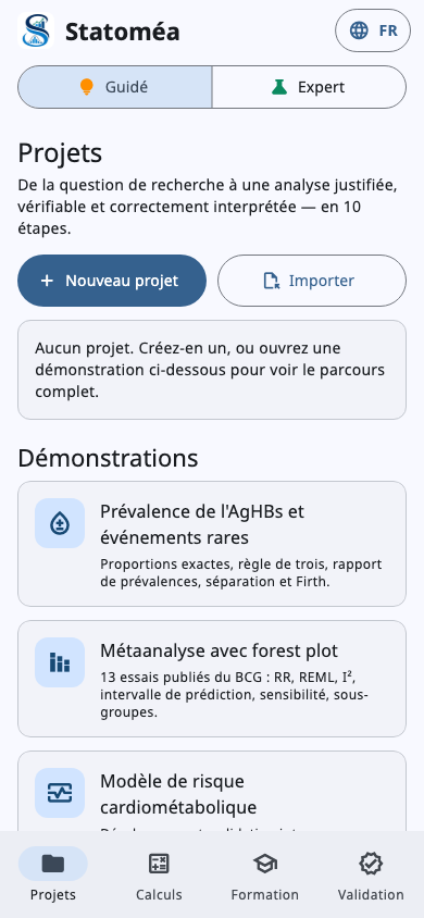 Écran d'accueil de Statoméa sur téléphone